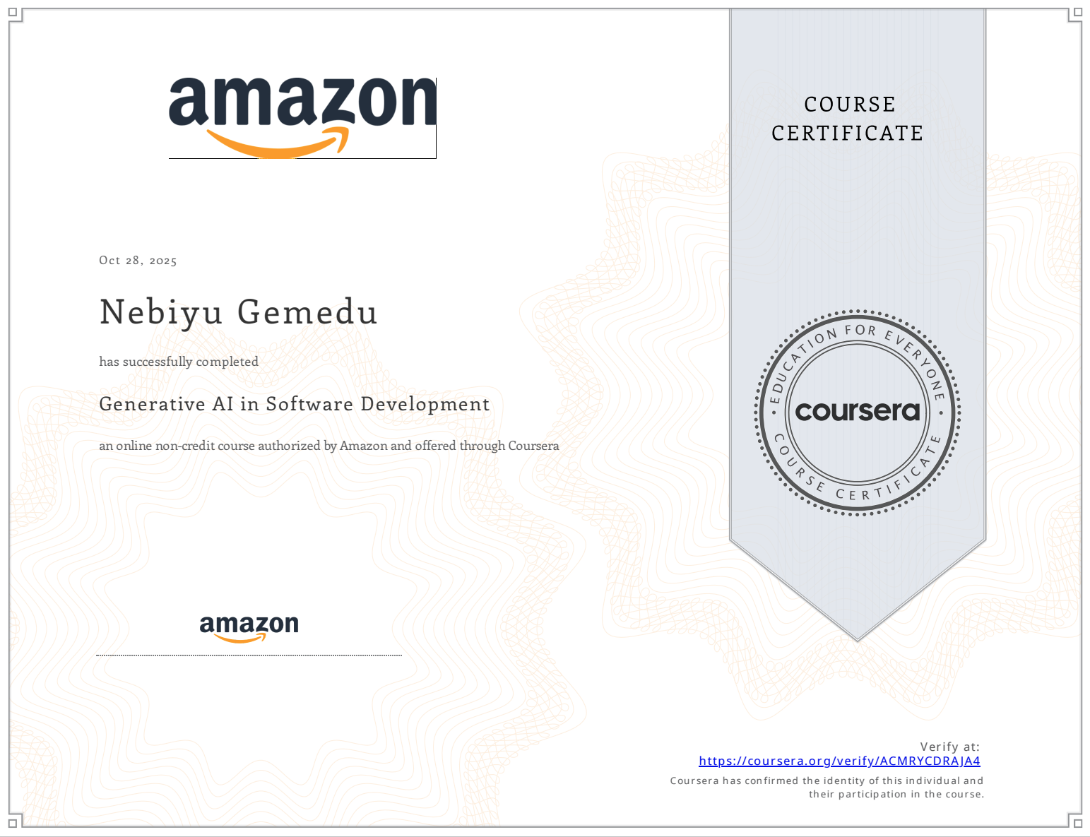 Generative AI in Software Development certificate